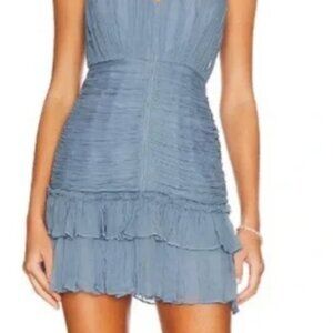 Shona Joy Lauren Cross Front Mini Dress in Dusty Blue size 8